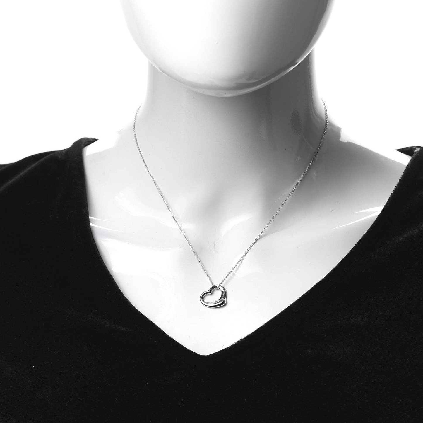 Platinum Diamond 16mm Elsa Peretti Open Heart Pendant Necklace