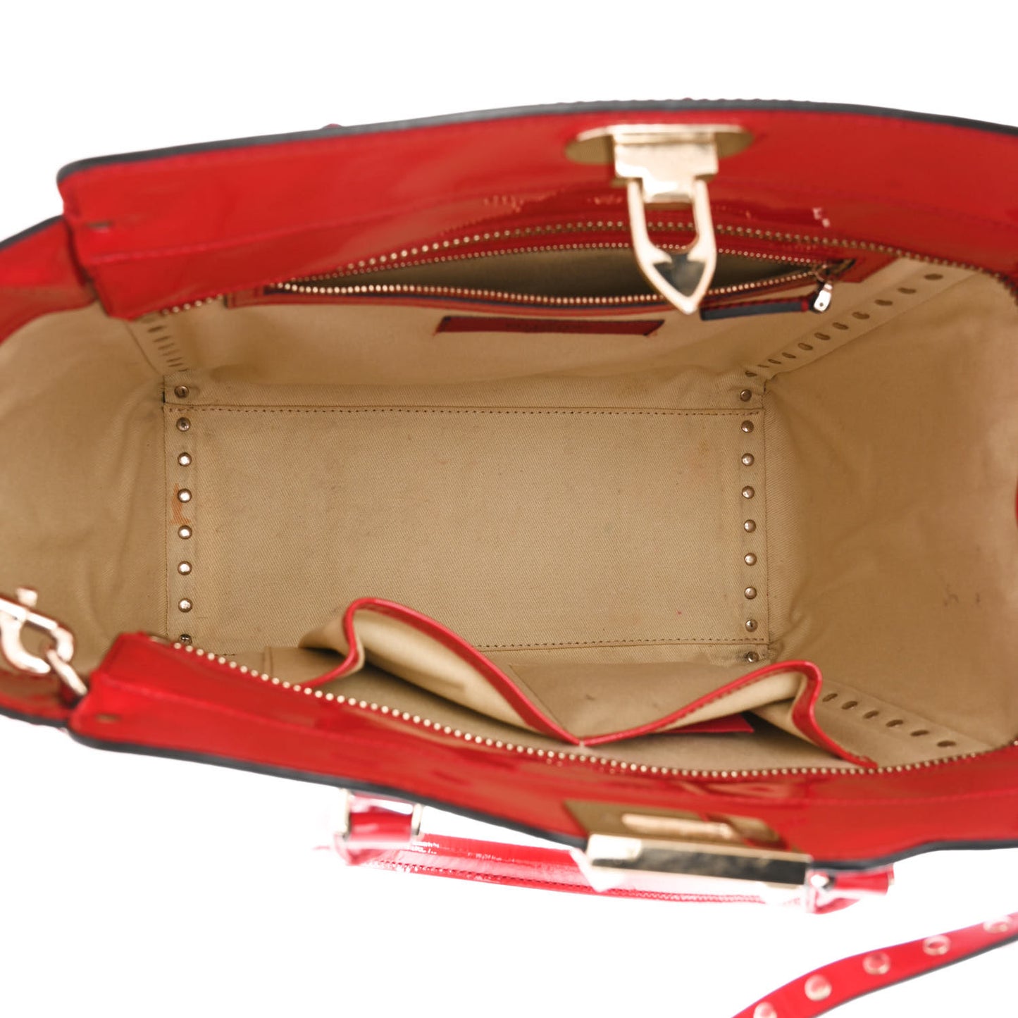 Patent Monochrome Rockstud Double Handle Tote Rosso Valentino