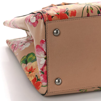 Gucci Shangai Calfskin Blooms Print Medium Bamboo Shopper Tote Pink Apricot Multicolor 8 of 9