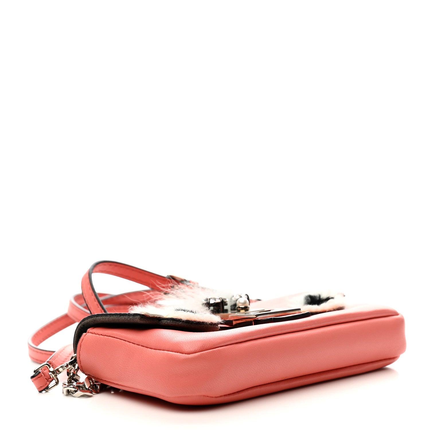 Fendi Nappa Rabbit Fox Fur Micro Buggie Baguette Coral 6 of 29