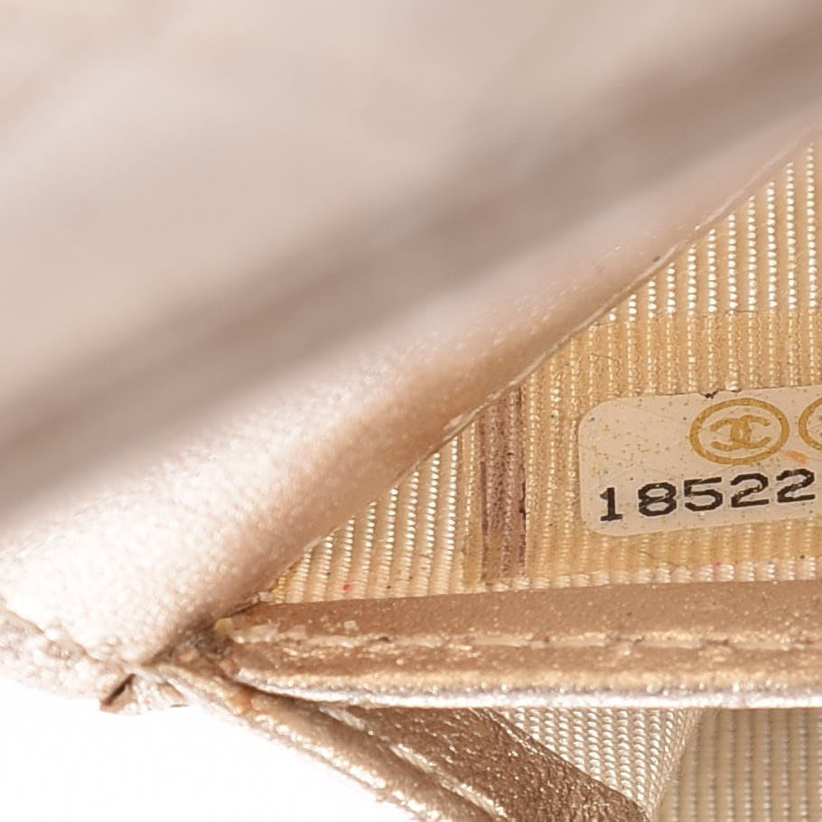 Metallic Lambskin Quilted Large Gusset Flap Wallet Pale Gold