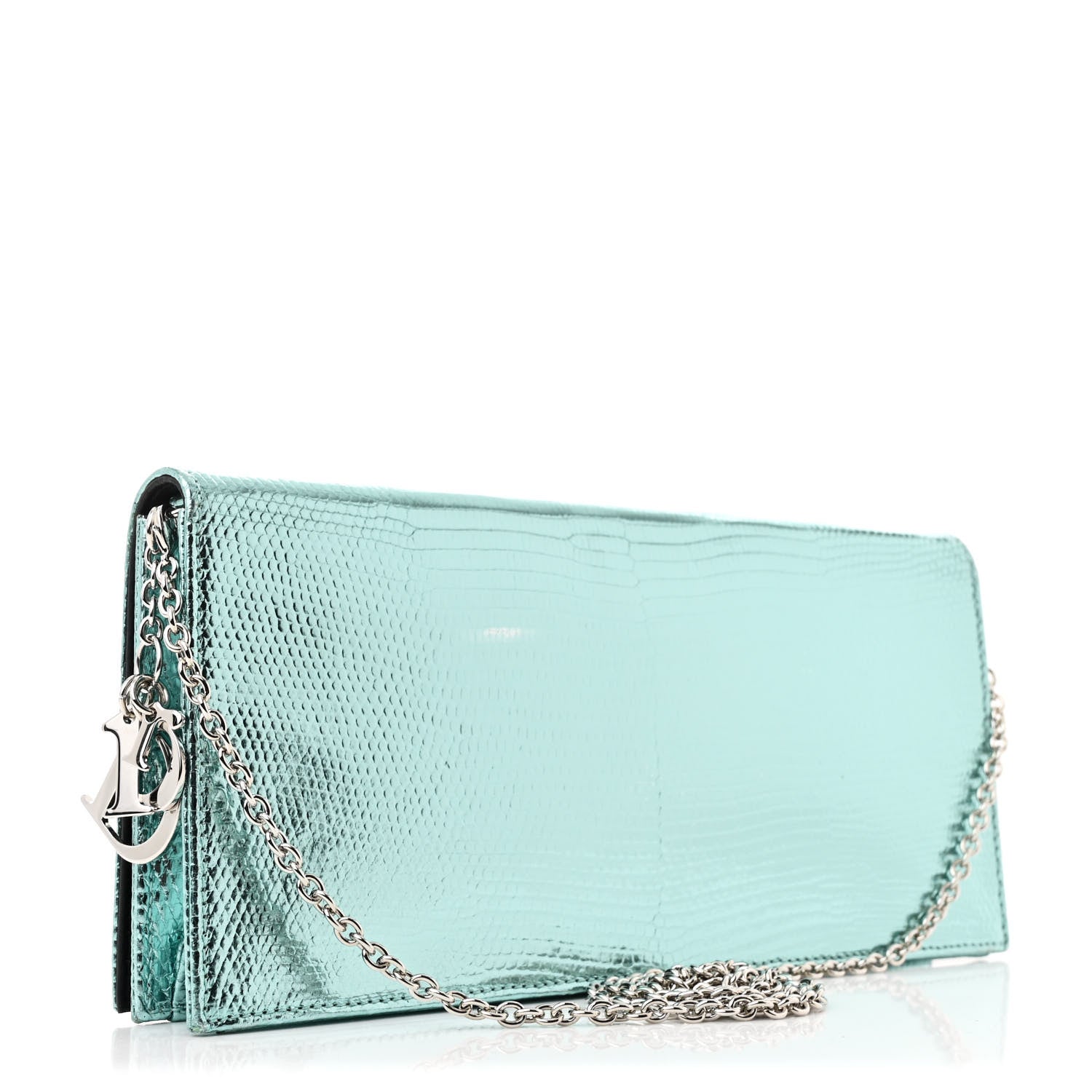 Christian Dior Metallic Lizard Lady Dior Croisiere Chain Clutch Blue 3 of 11
