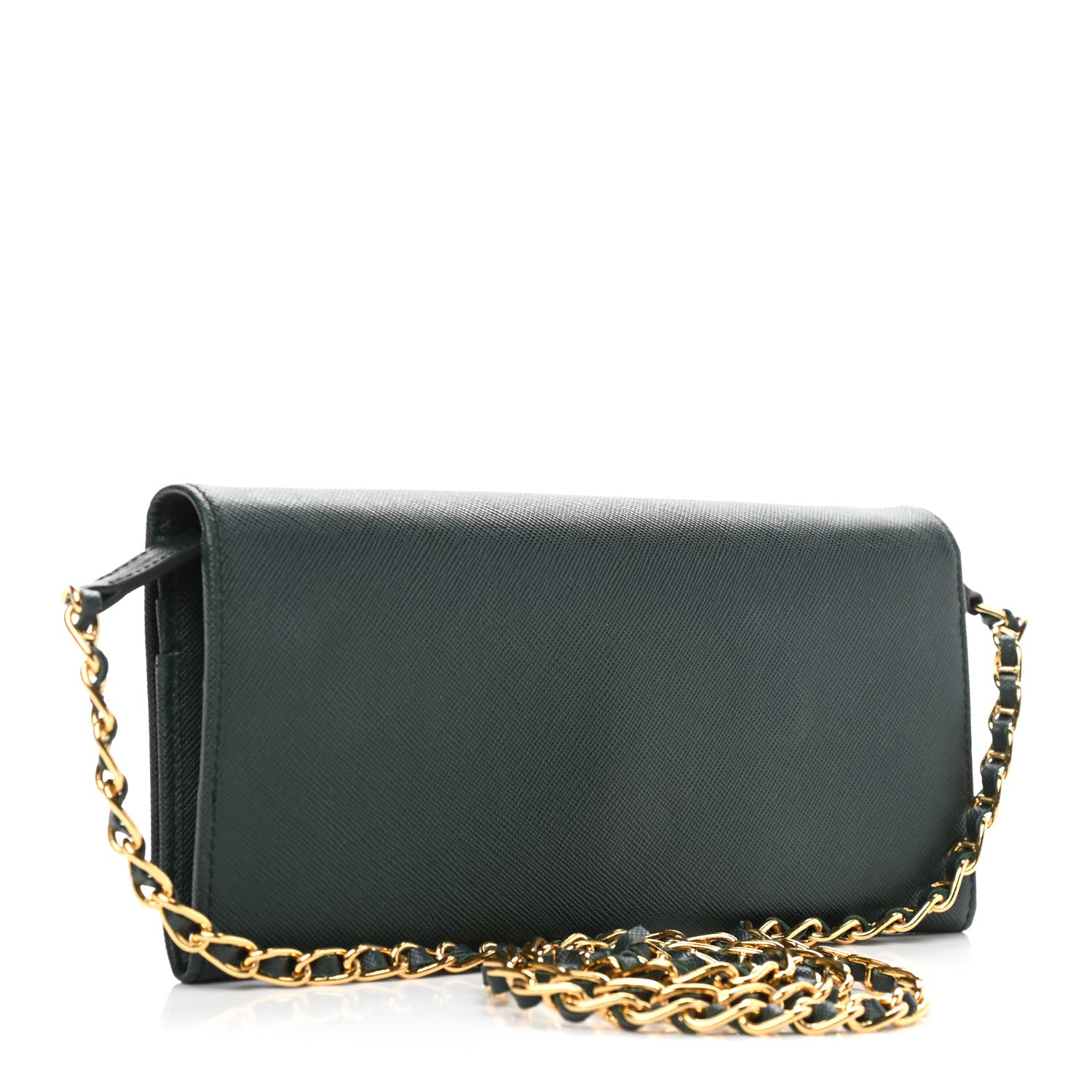 Prada Saffiano Metal Oro Chain Wallet Smeraldo 3 of 9