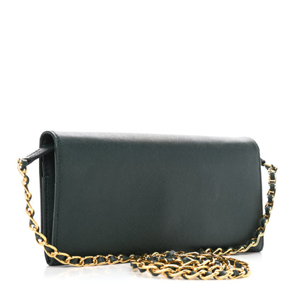 Prada Saffiano Metal Oro Chain Wallet Smeraldo 3 of 9