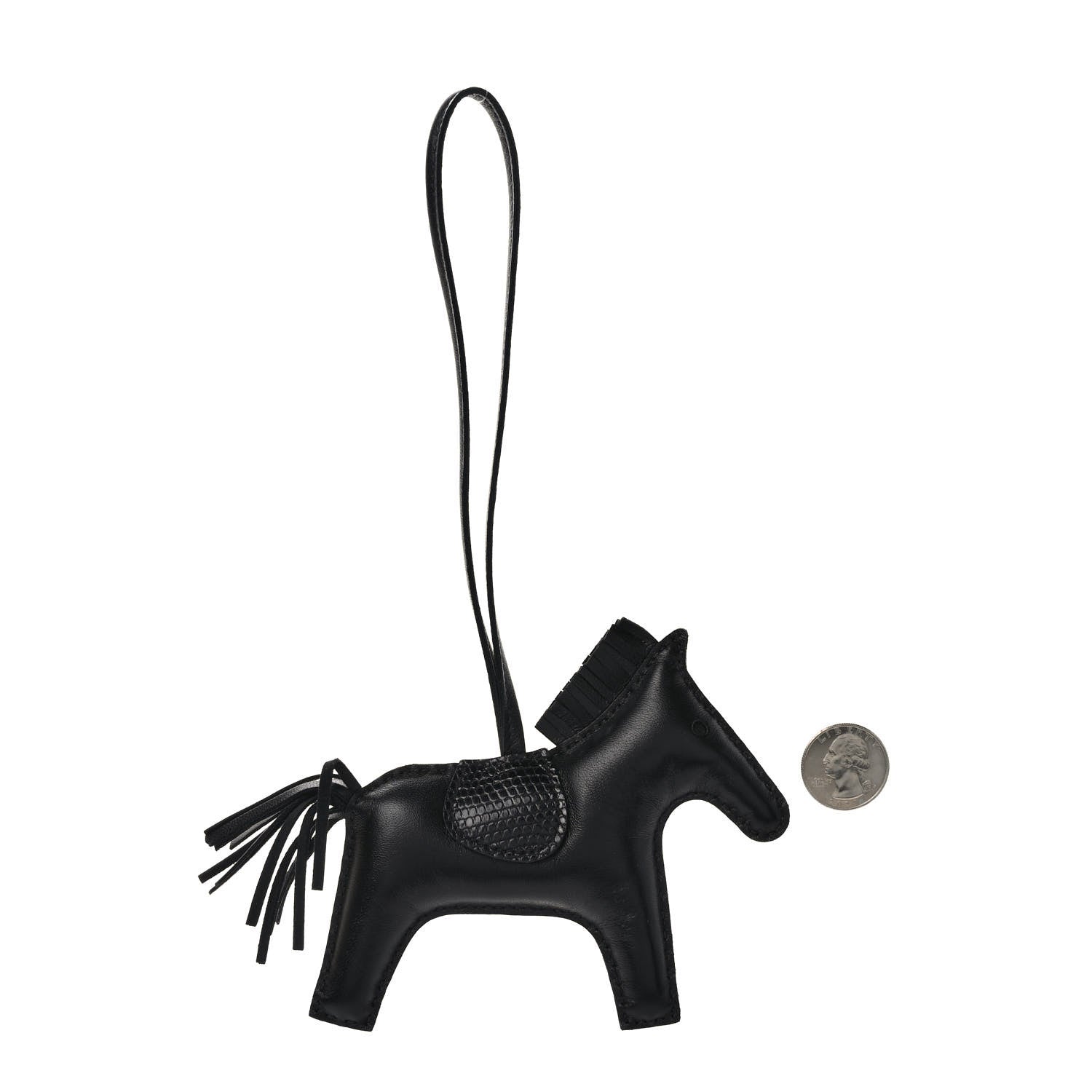Hermes Milo Lambskin Lizard Touch Grigri Rodeo Horse Bag Charm MM So Black 2 of 5