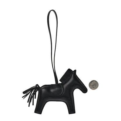 Hermes Milo Lambskin Lizard Touch Grigri Rodeo Horse Bag Charm MM So Black 2 of 5