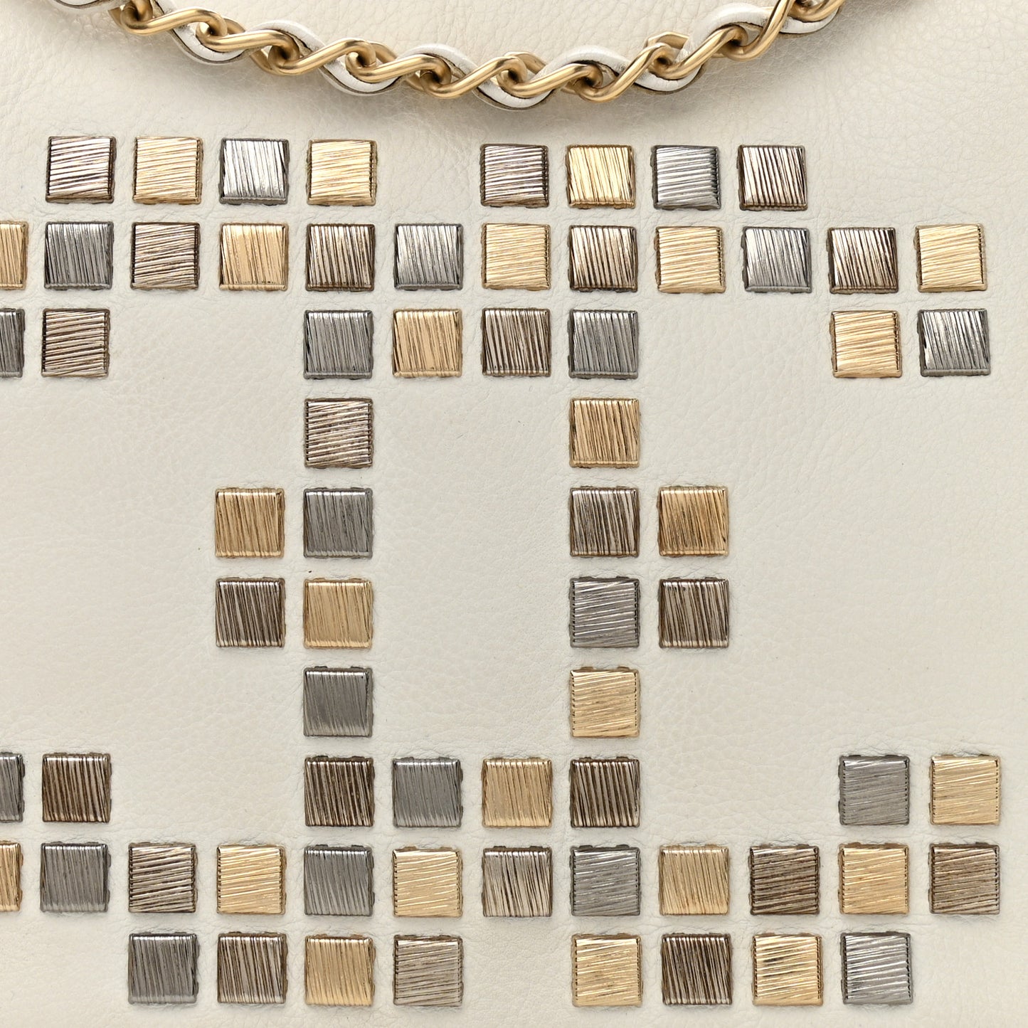 Calfskin Metal Mosaic Flap White