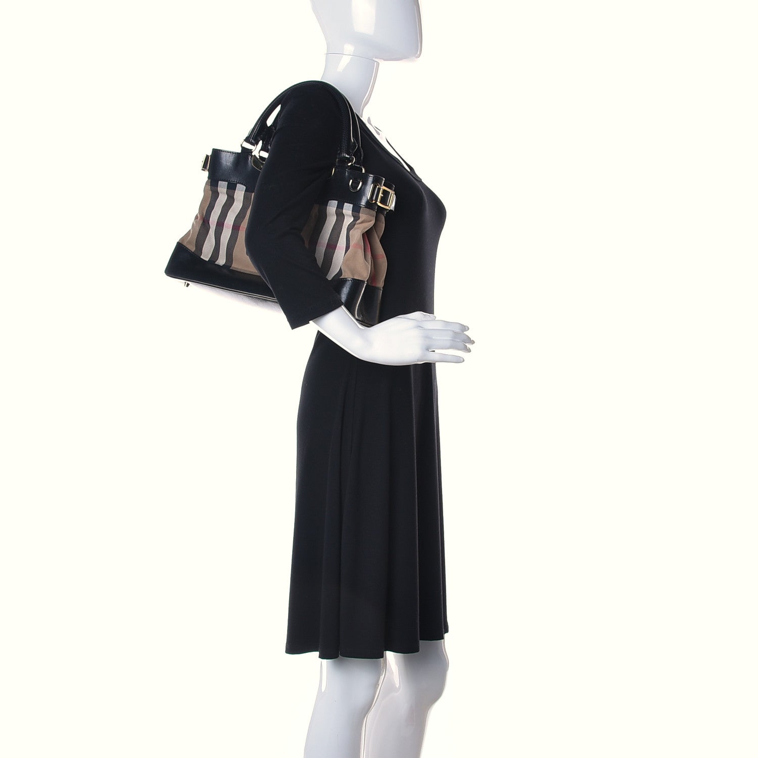 Burberry House Check Bridle Calfskin Hepburn Satchel Black 2 of 14