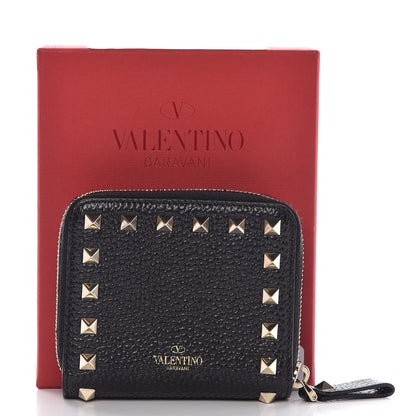 Valentino Garavani Pebbled Calfskin Rockstud Compact Zip Around Wallet Black 10 of 10
