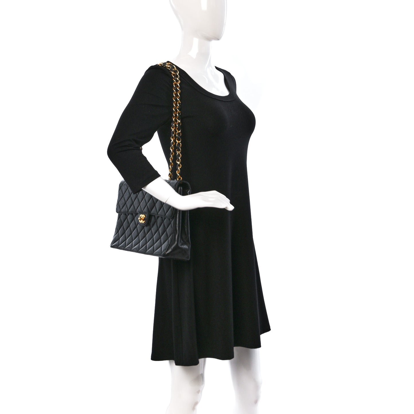 Lambskin Quilted Jumbo Single Flap Black