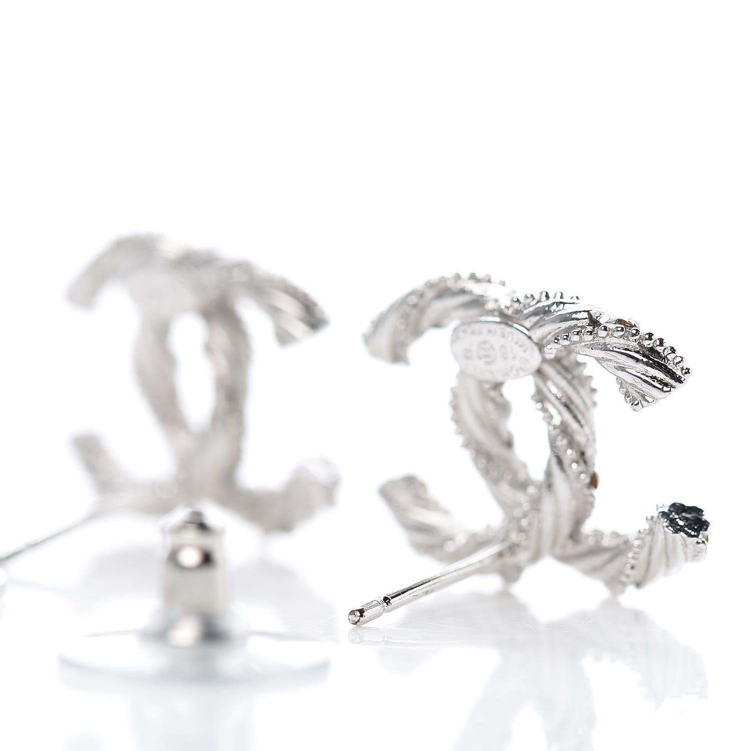 Chanel Crystal CC Twisted Earrings Silver 3 of 4