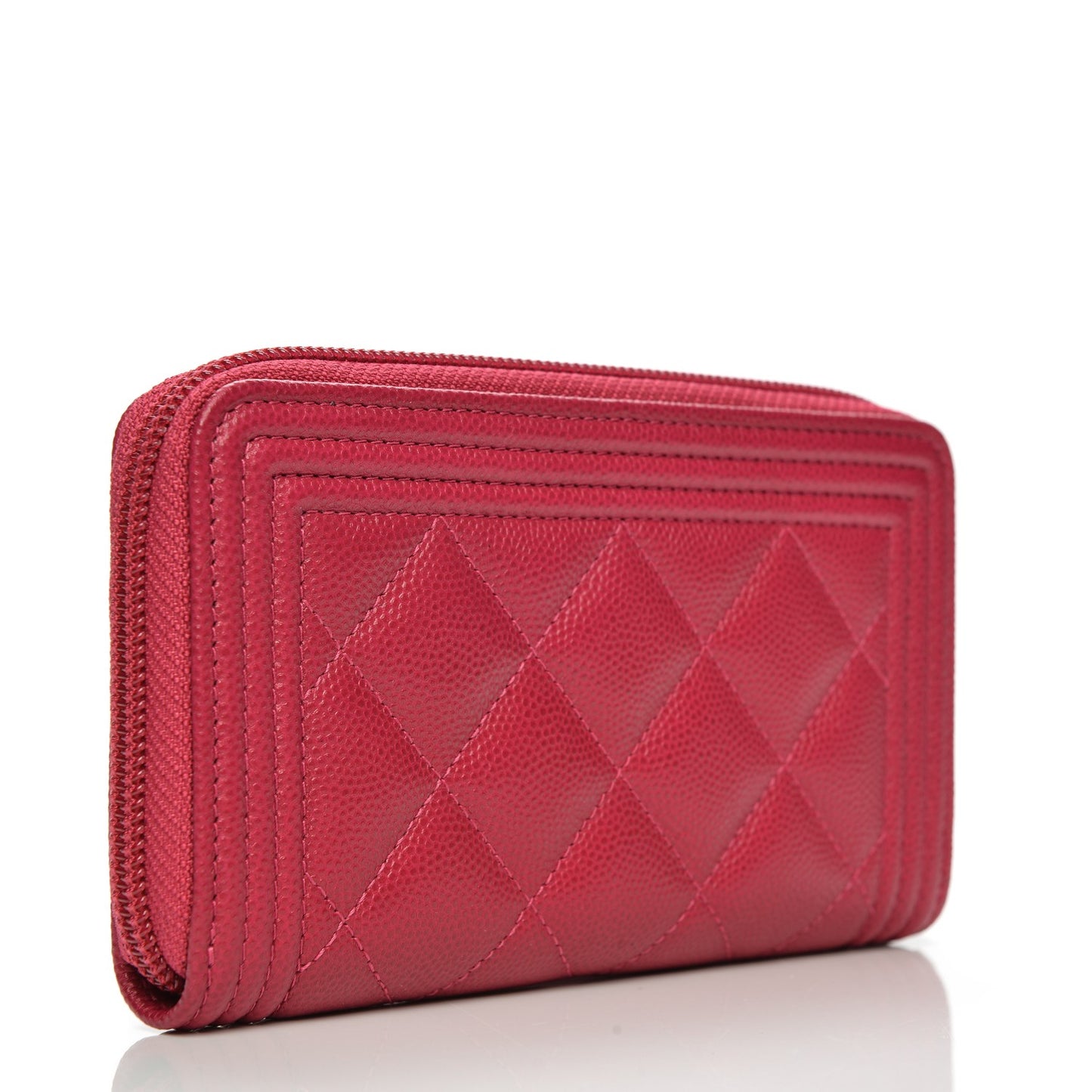 Caviar Quilted Small Boy Zip Around Wallet Fuchisa