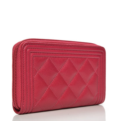 Chanel Caviar Quilted Small Boy Zip Around Wallet Fuchisa 3 of 8