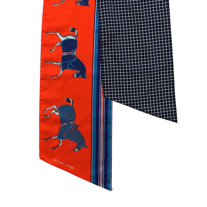 Hermes Silk Couvertures et Tenues de Jour a Carreaux Maxi Twilly Cut Vermillon Marine Ciel 2 of 3
