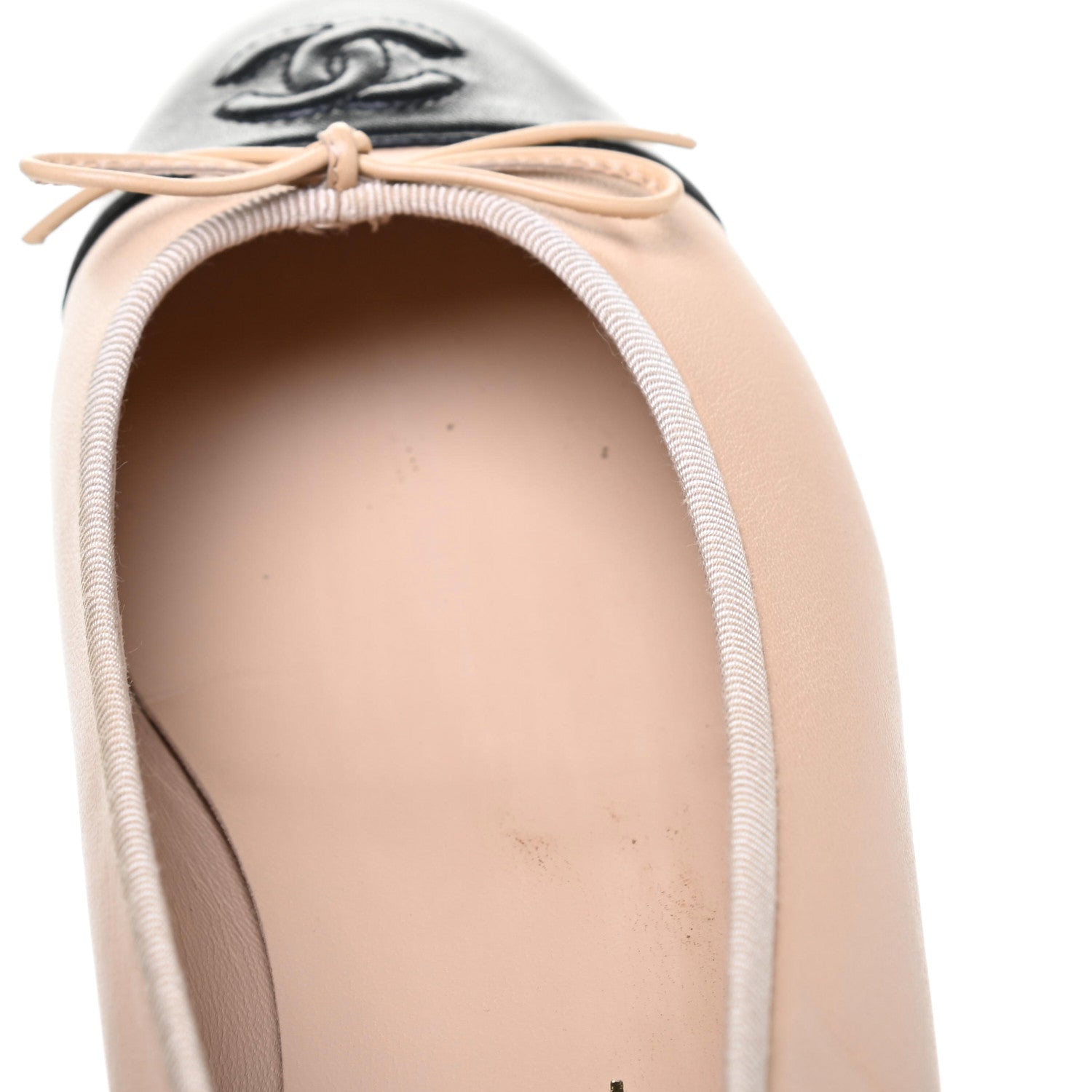 Chanel Lambskin Cap Toe CC Ballerina Flats 39 Beige Black 8 of 10