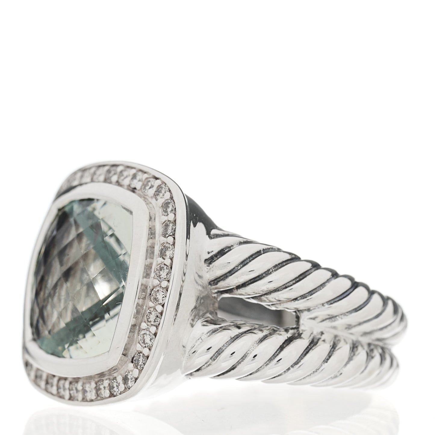 Sterling Silver Diamond Prasiolite 11mm Albion Ring 54 6.75