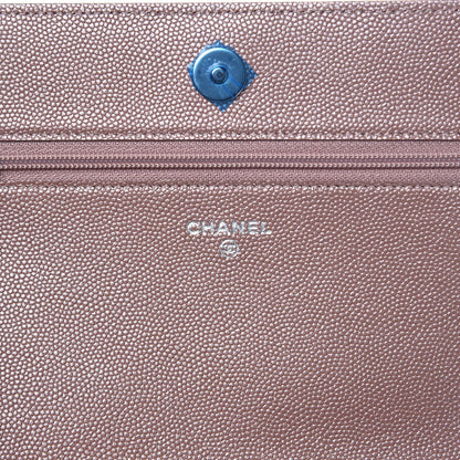 Chanel Metallic Caviar Chevron Quilted Vintage Mademoiselle Wallet On Chain WOC Pink 8 of 8
