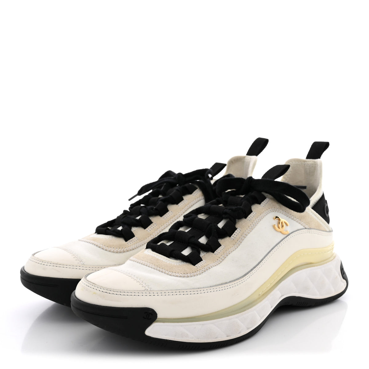 Chanel Velvet Calfskin Mixed Fibers CC Sneakers 40 Ivory Black 4 of 11