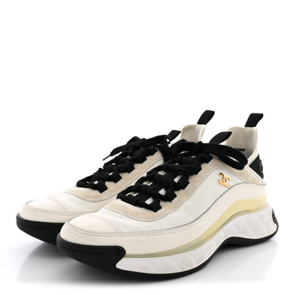 Chanel Velvet Calfskin Mixed Fibers CC Sneakers 40 Ivory Black 4 of 11