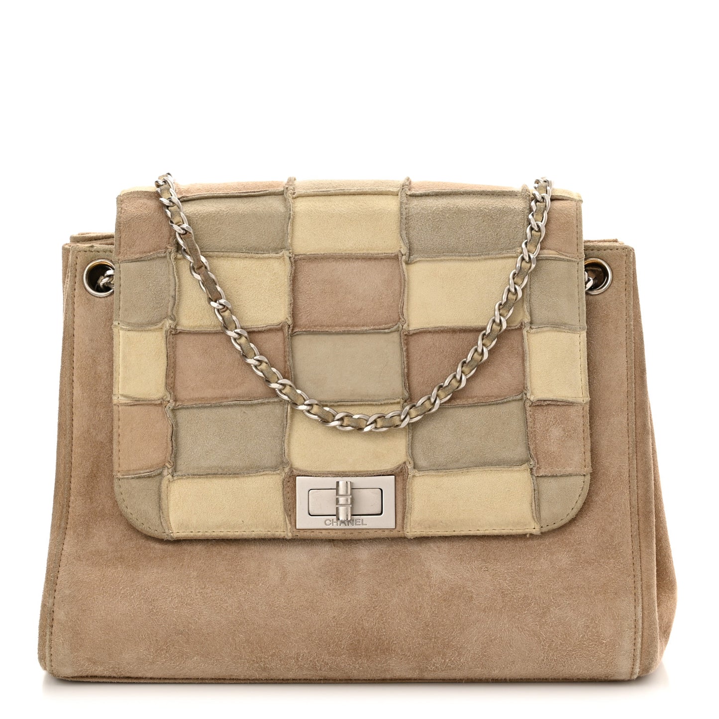Suede Patchwork Accordion Mademoiselle Flap Beige
