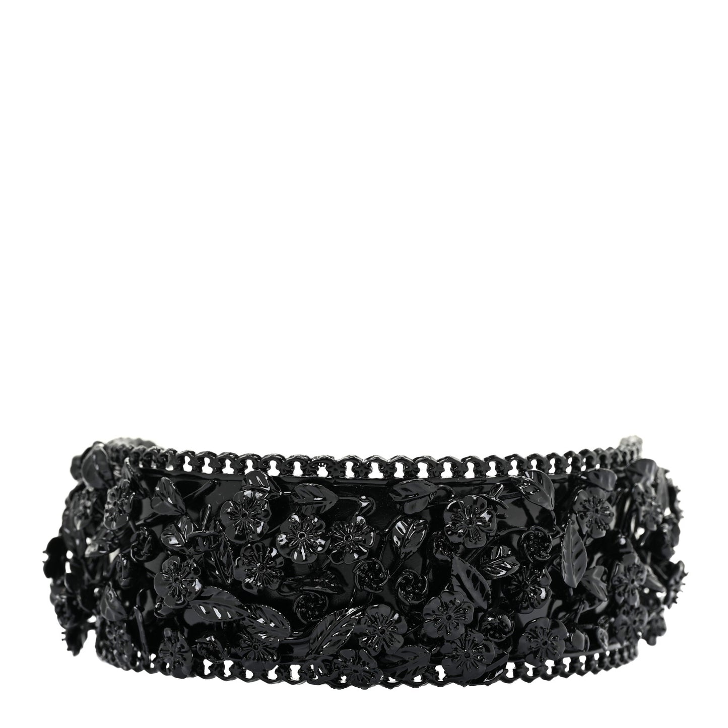 Enamel Flower Chain Choker Necklace Ruthenium Black