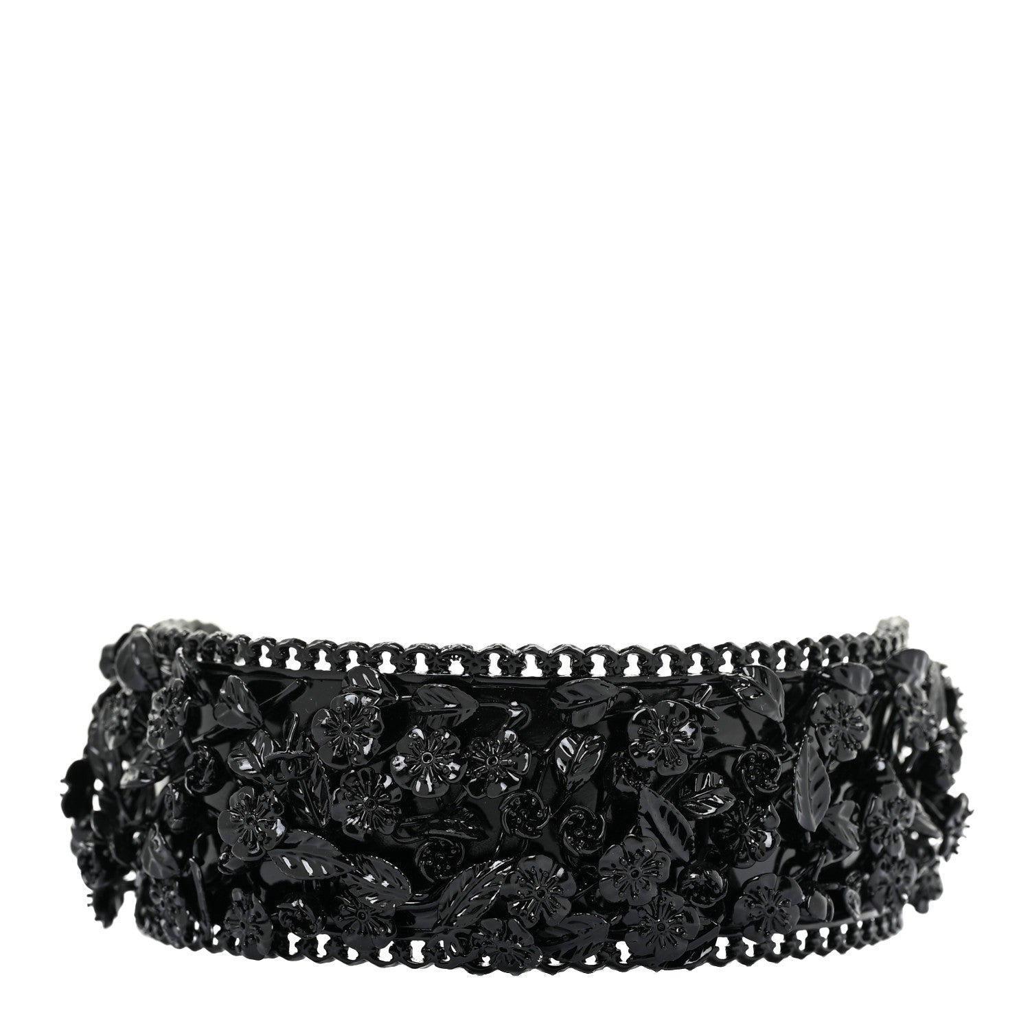 Chanel Enamel Flower Chain Choker Necklace Ruthenium Black 1 of 7