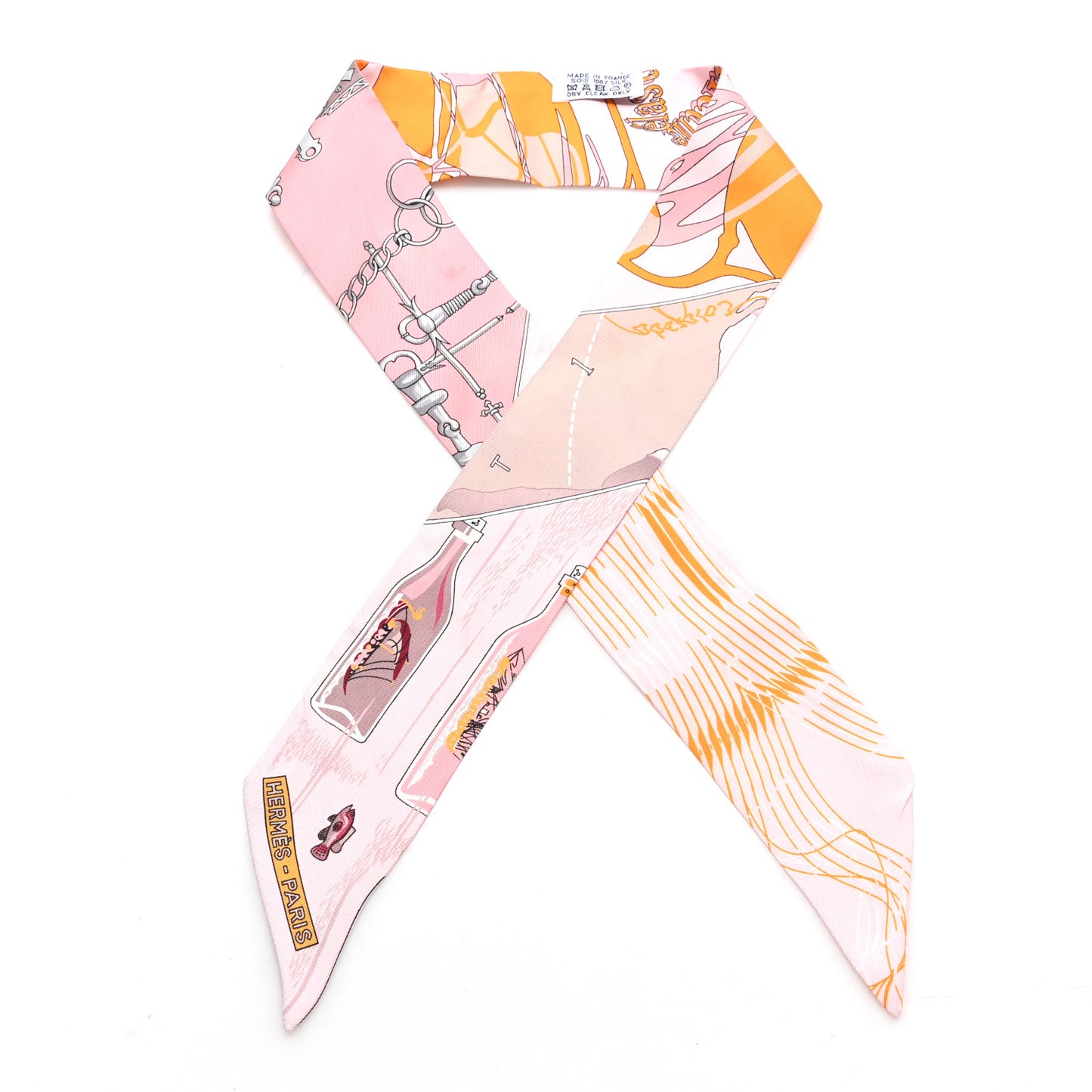 Silk Caleche Mors Et Bouteilles Twilly Rose Jaune Gris