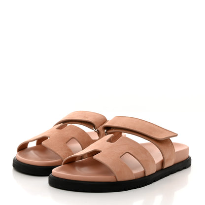 Hermes Suede Goatskin Womens Chypre Sandals 37.5 Nude 3 of 9