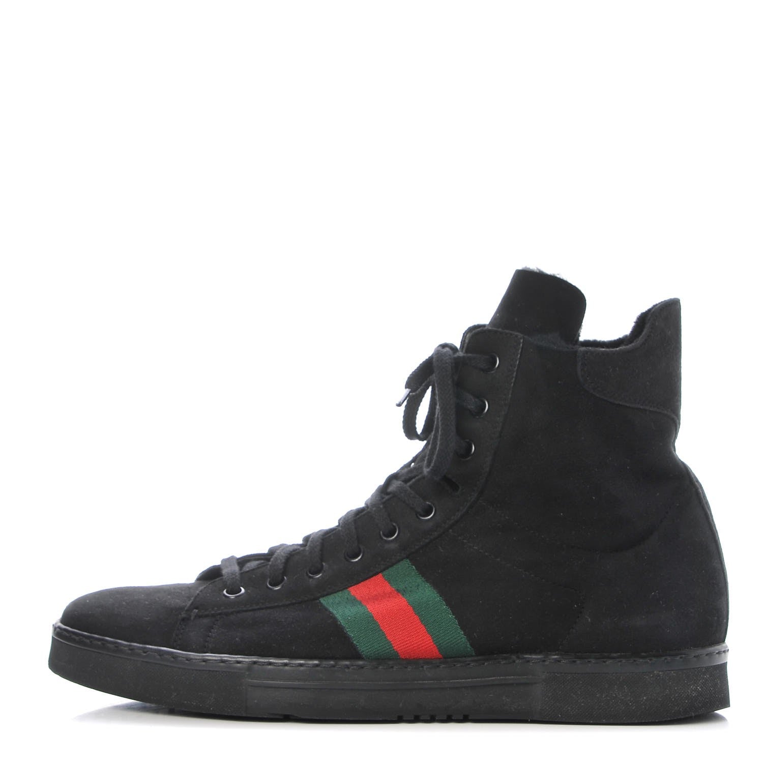 Gucci Suede Fur Web High Top Sneakers 41 Black 1 of 6
