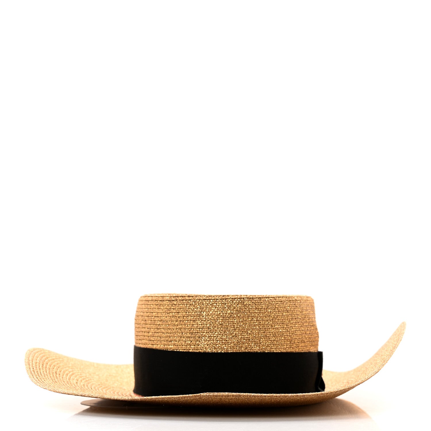 Gucci Glittered Straw Grosgrain Wide Brim Hat S Gold Black 6 of 10