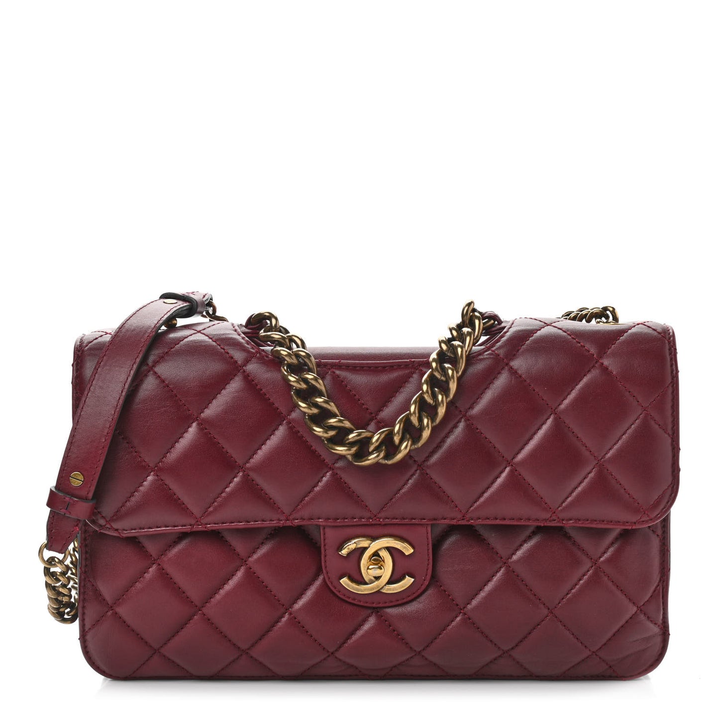 Calfskin Quilted Large Perfect Edge Flap Burgundy Burgundy