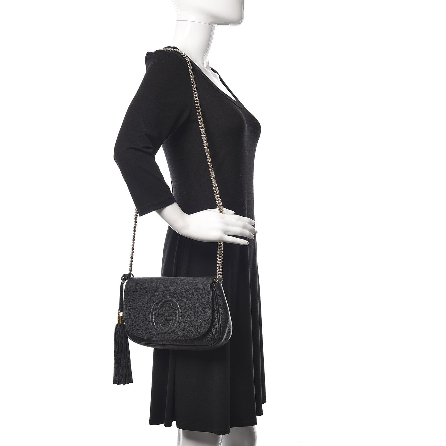 Pebbled Calfskin Medium Soho Flap Crossbody Black