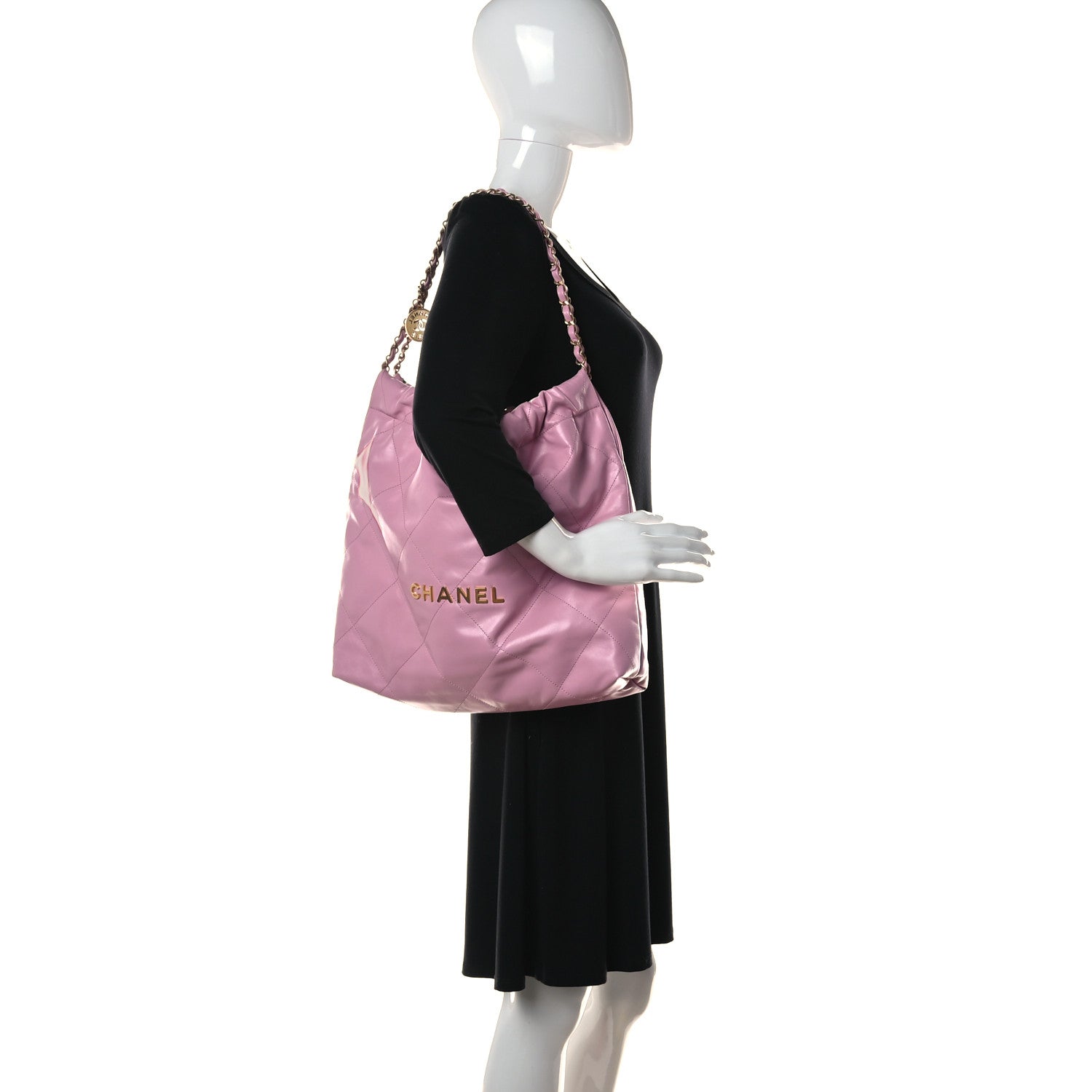 Chanel Shiny Calfskin Quilted Chanel 22 Drawstring Bag Pink 2 of 10