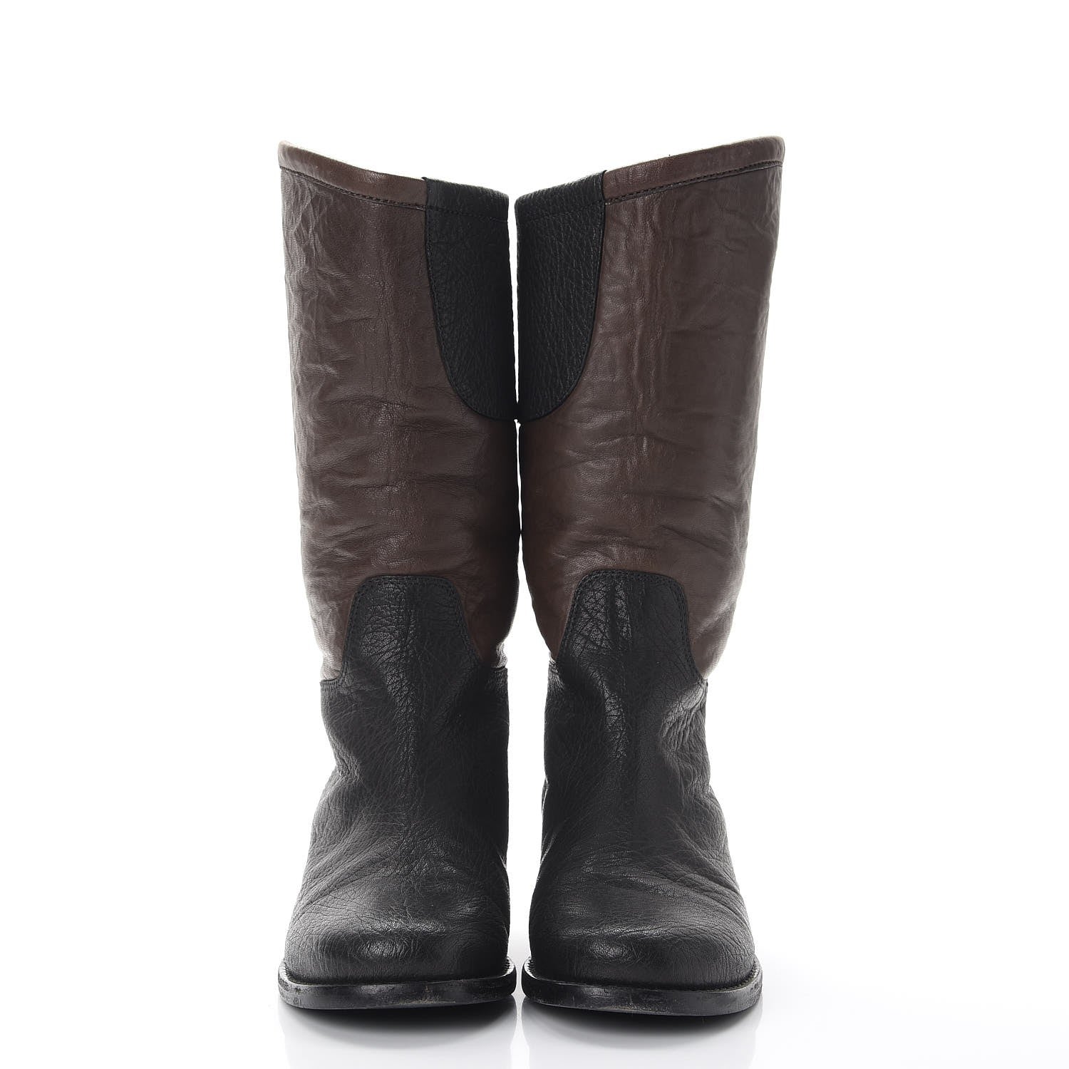 Chanel Lambskin Calfskin High Boots 36.5 Dark Brown Black 2 of 15