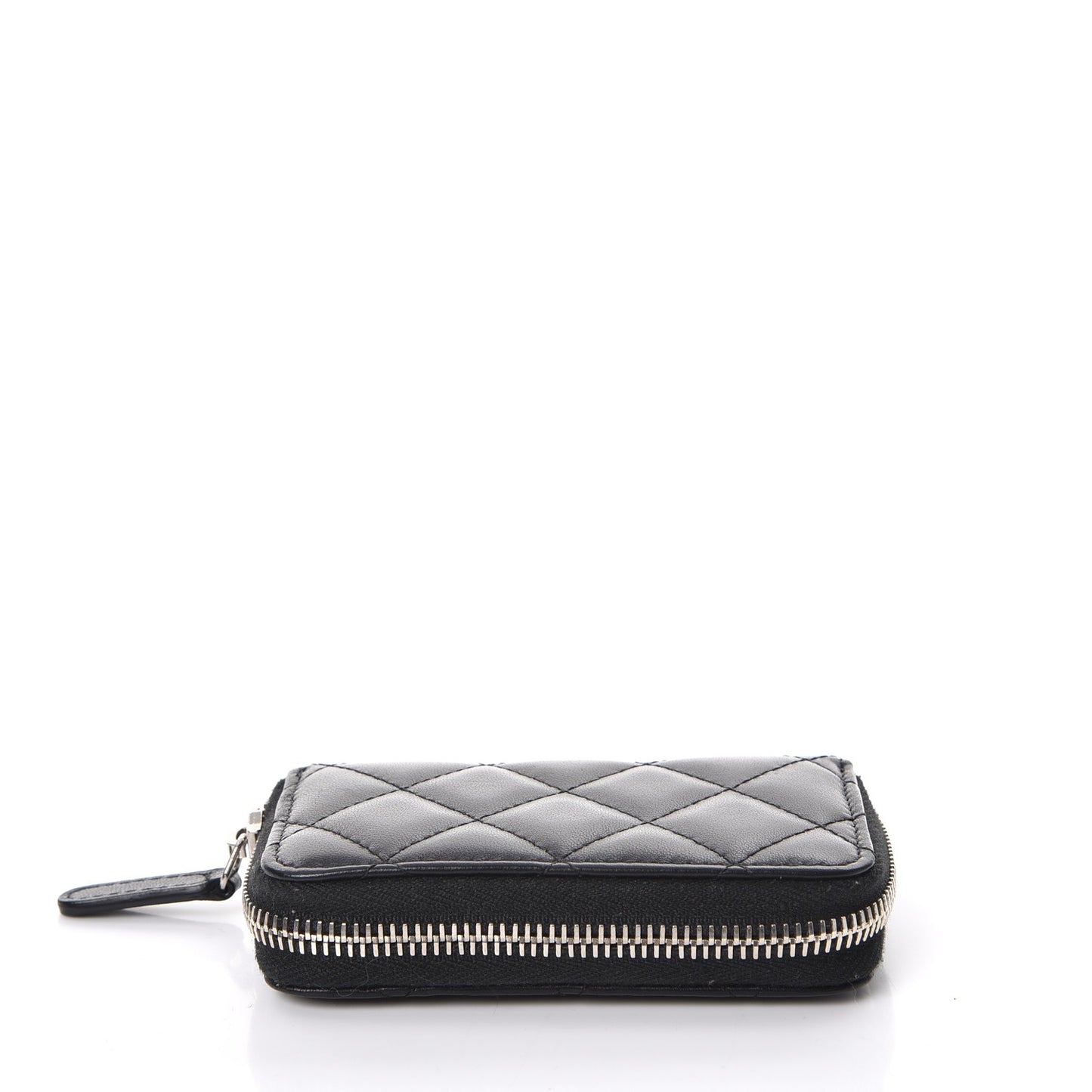 Lambskin Quilted Zip Around Coin Purse Wallet Black
