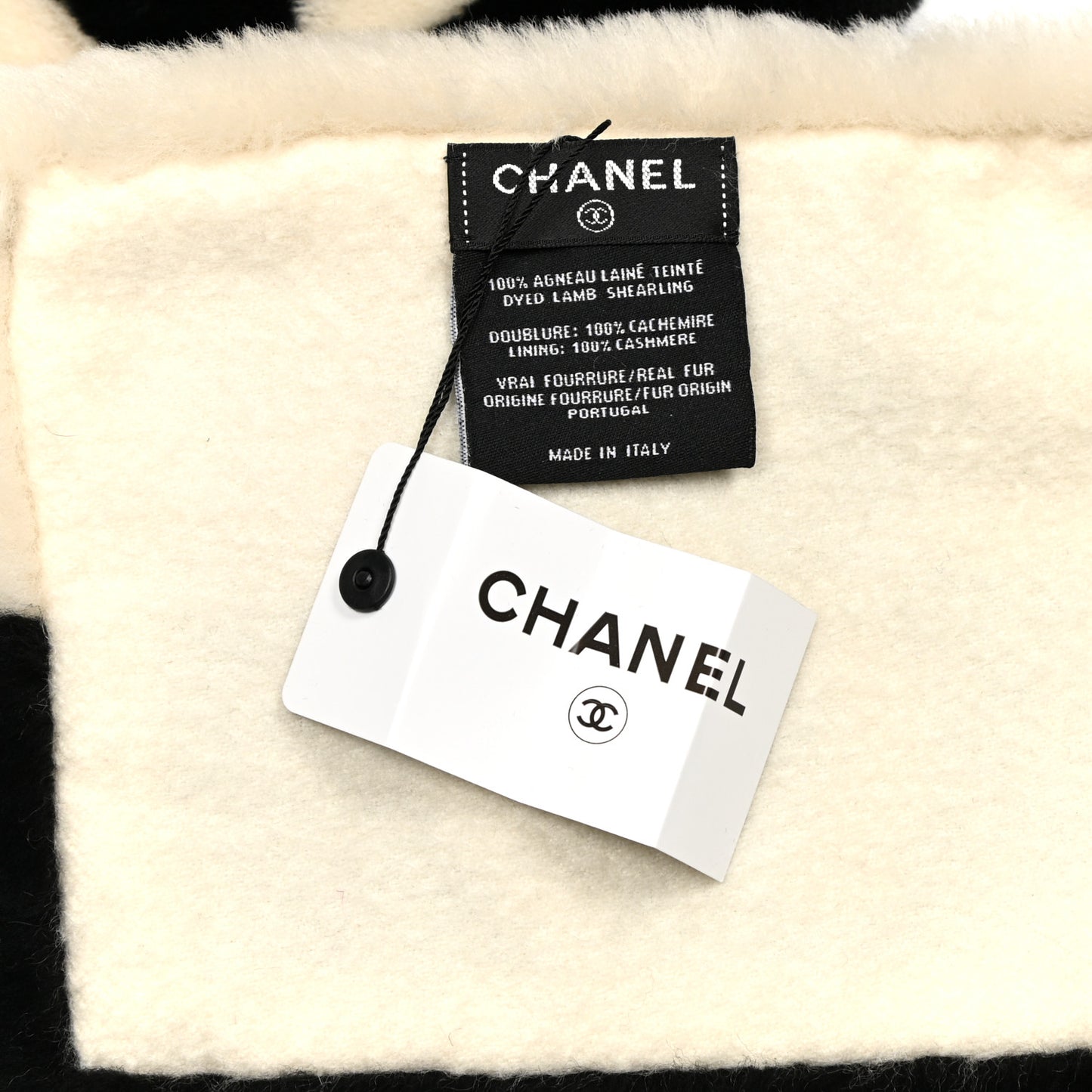 Shearling Cashmere CC Scarf Black White