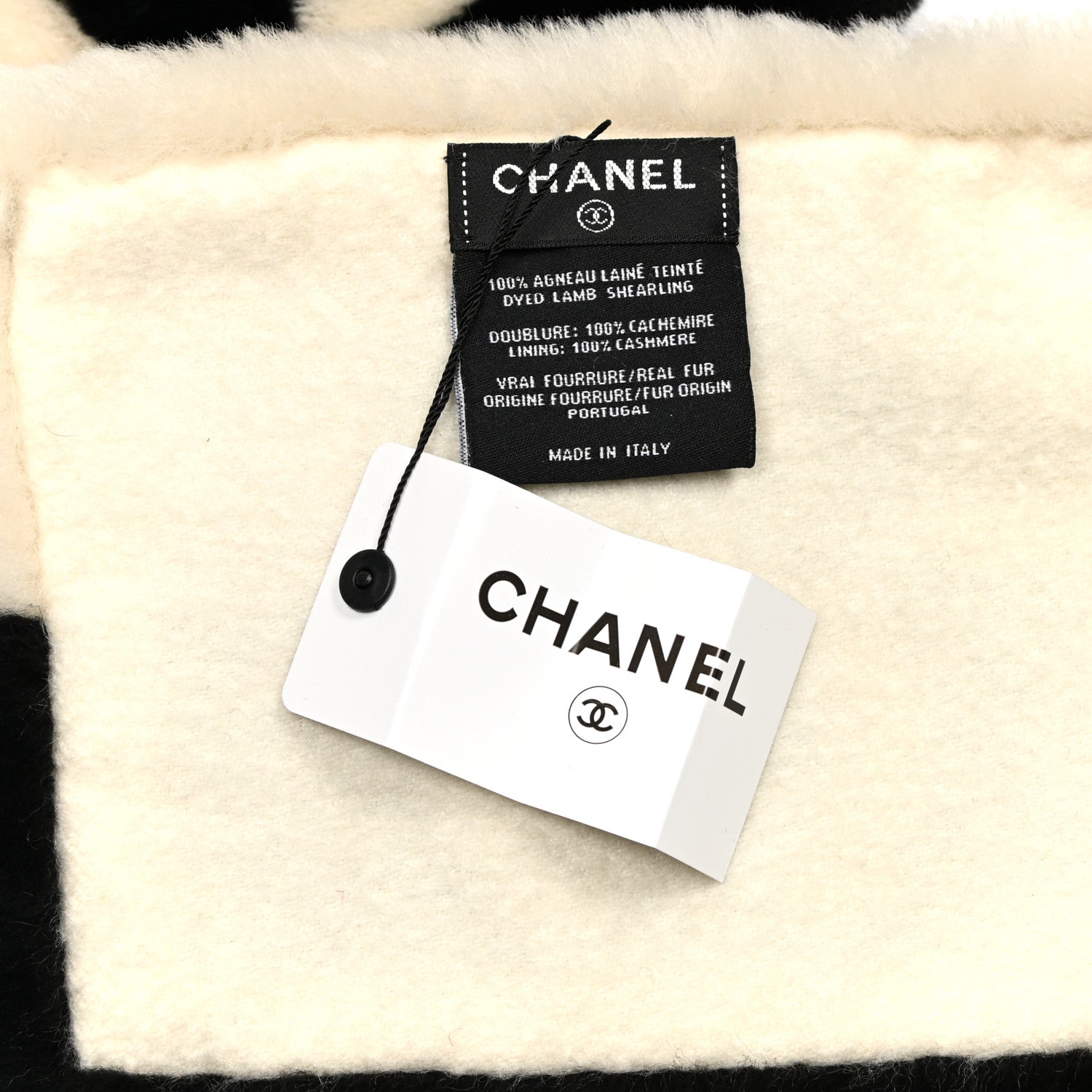 Chanel Shearling Cashmere CC Scarf Black White 3 of 3
