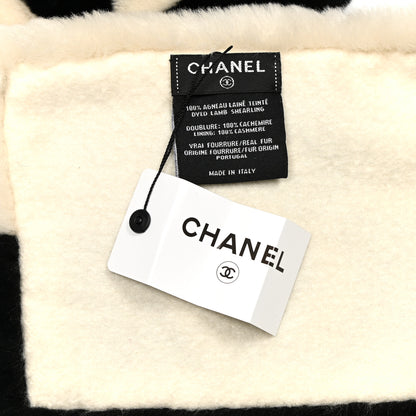 Chanel Shearling Cashmere CC Scarf Black White 3 of 3
