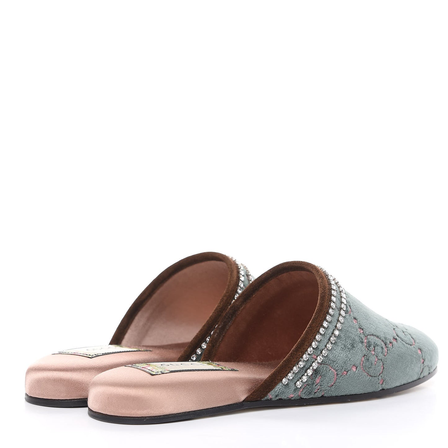 Velvet GG Monogram Crystal Womens Slippers 35.5 Avio Dusty Pink Vintage Cocoa