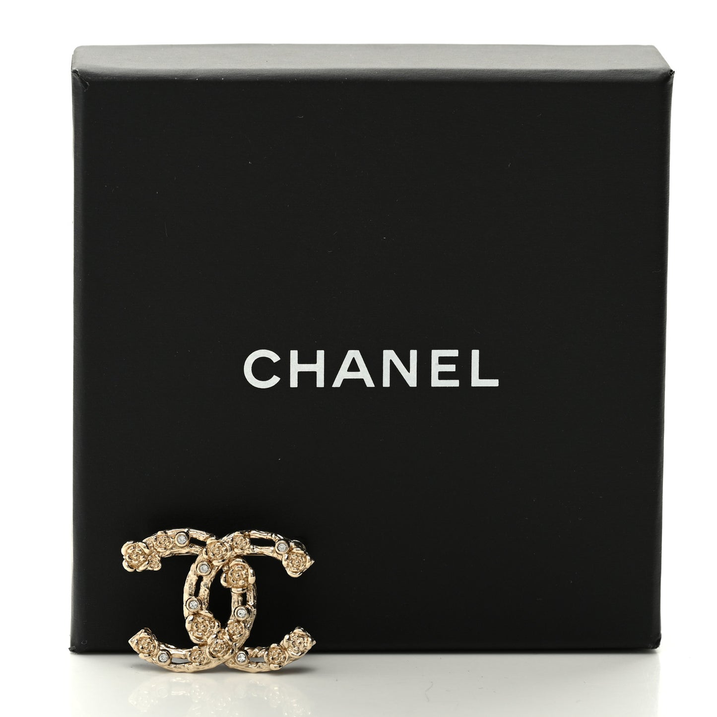 Metal Crystal Camellia CC Brooch Light Gold