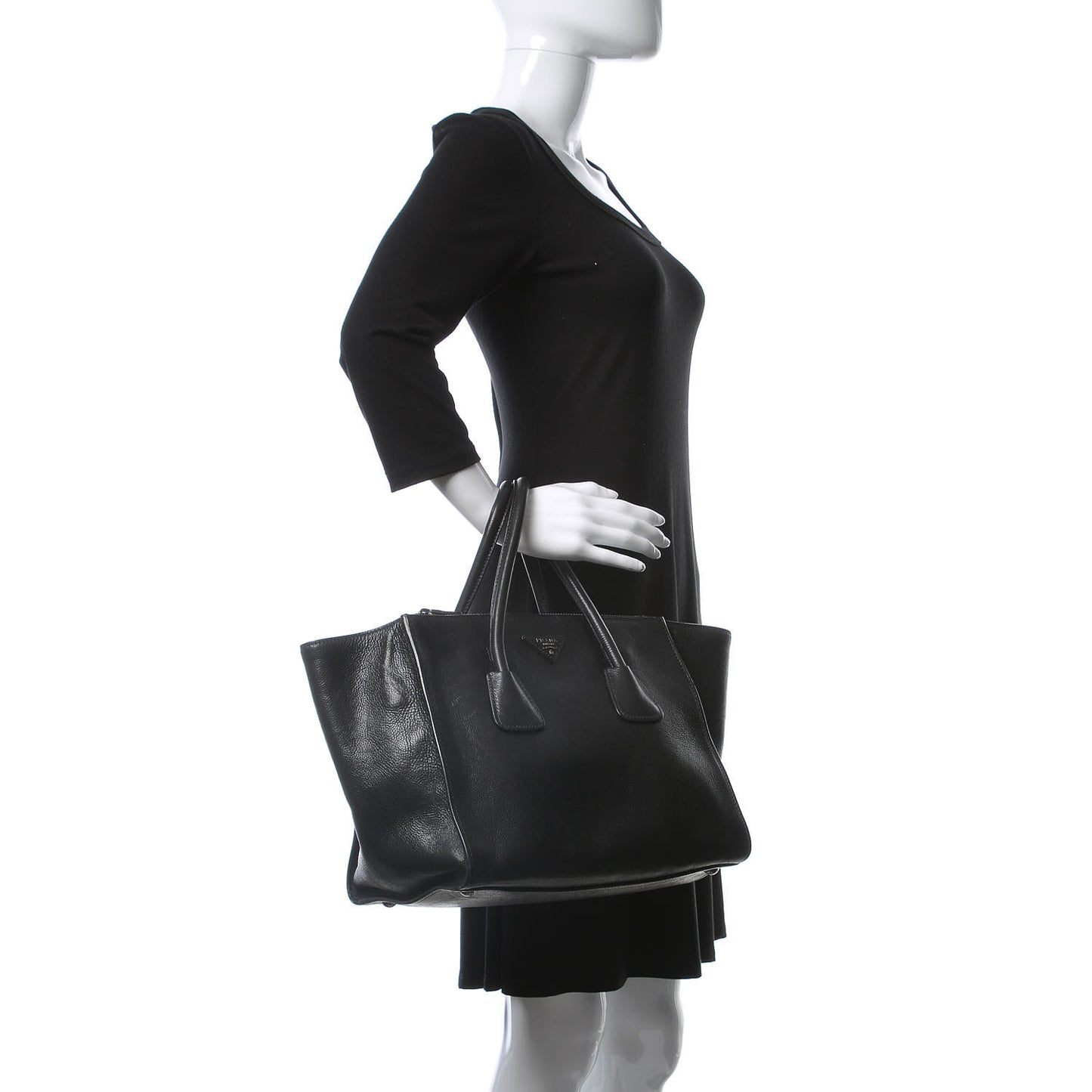 Glace Calf Twin Pocket Tote Black