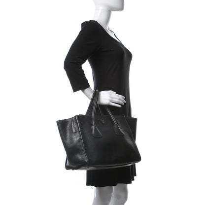 Prada Glace Calf Twin Pocket Tote Black 3 of 12