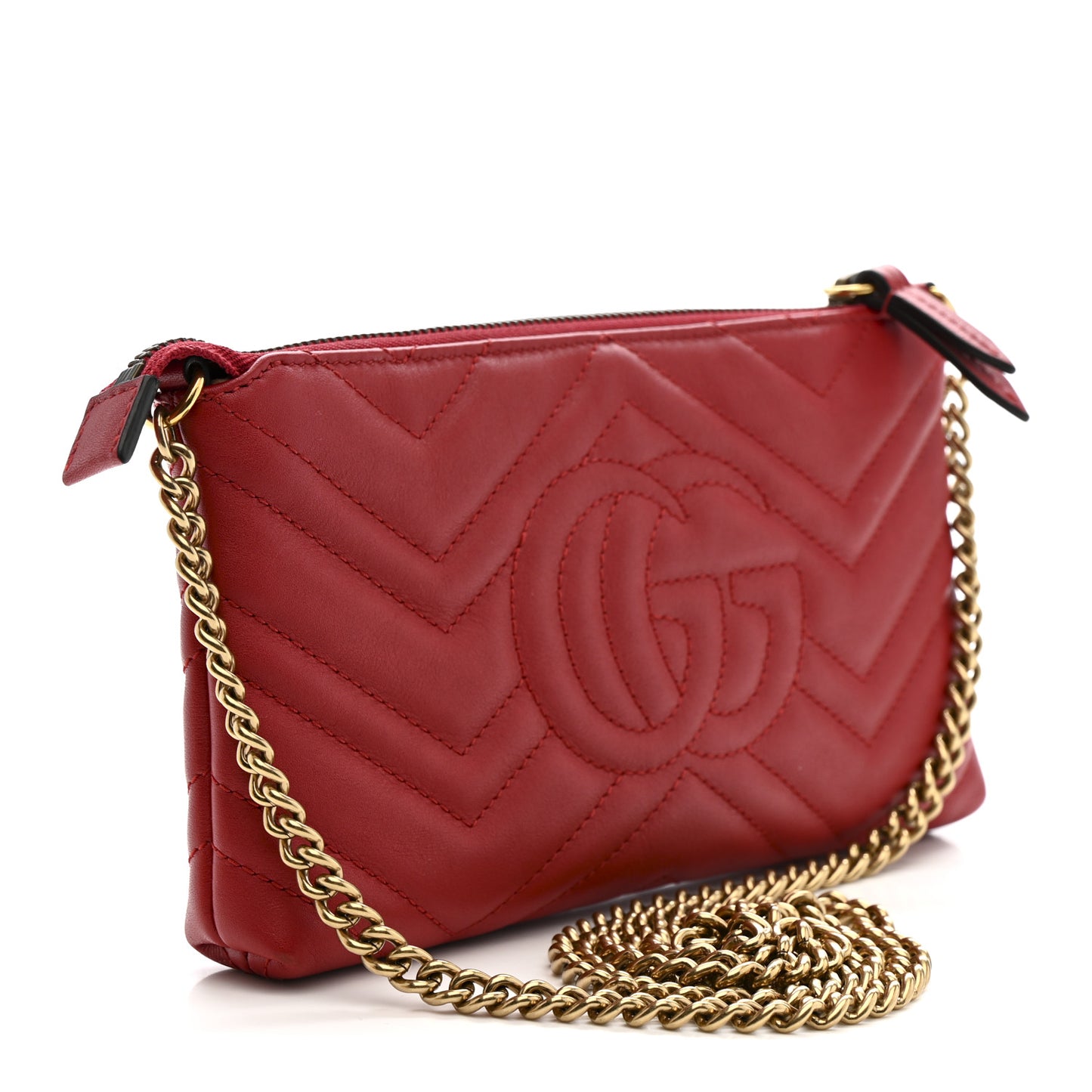Calfskin Matelasse Mini GG Marmont Chain Bag Hibiscus Red