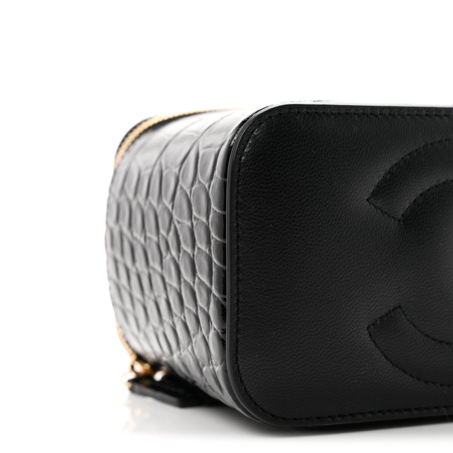 Chanel Calfskin Crocodile Embossed Crococo Small Top Handle Vanity Case With Chain Black 9 of 11