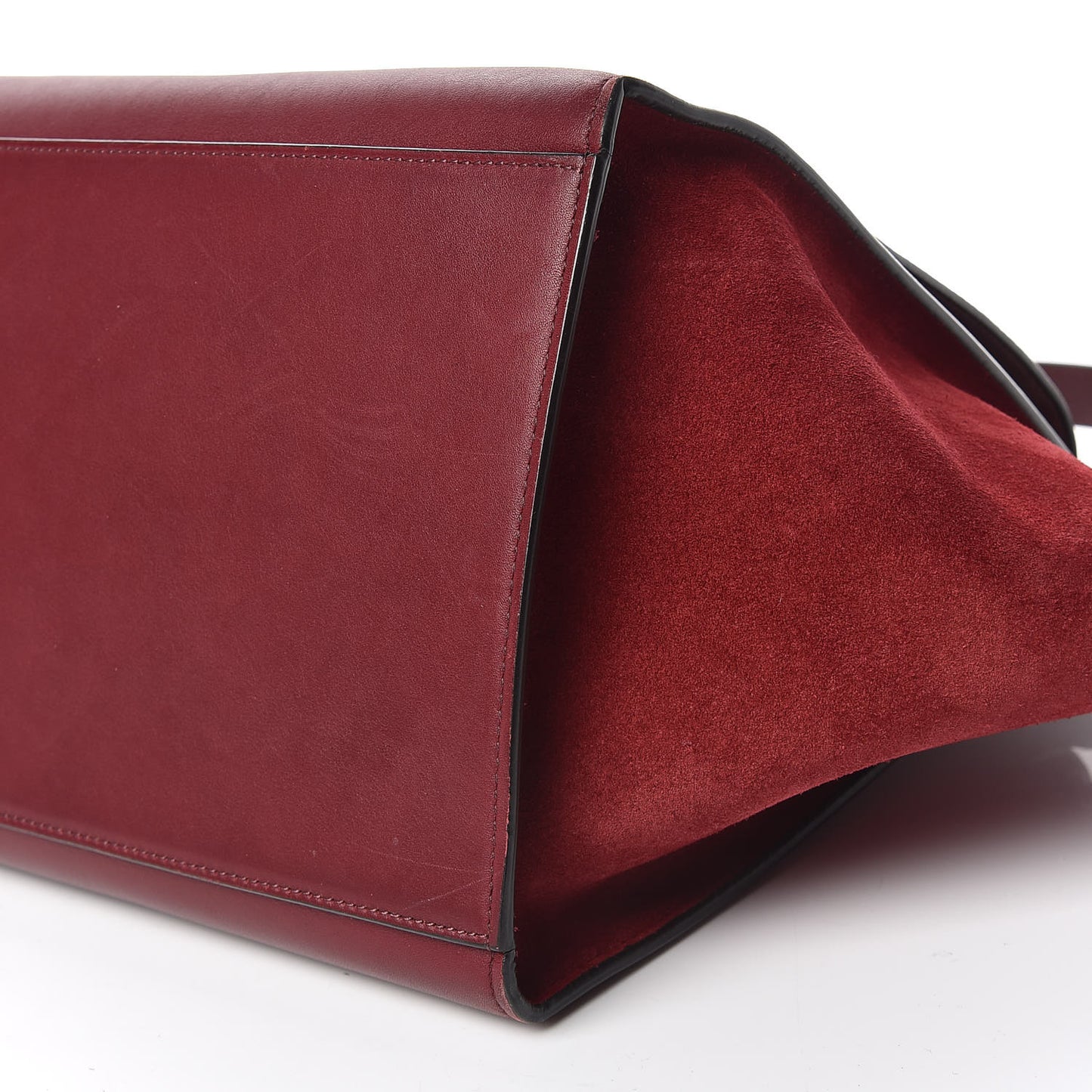 Drummed Calfskin Suede Medium Trapeze Burgundy