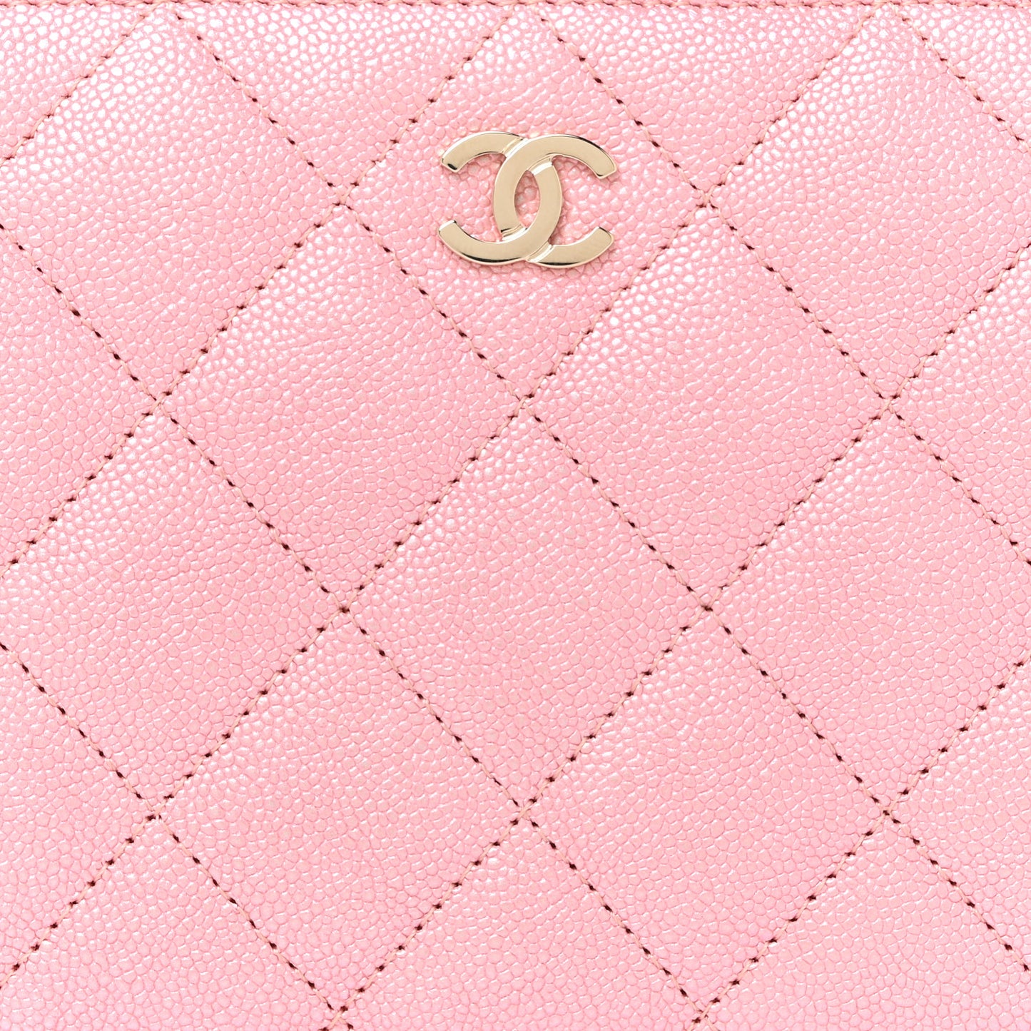 Iridescent Caviar Quilted Large Zip Around Wallet Pink