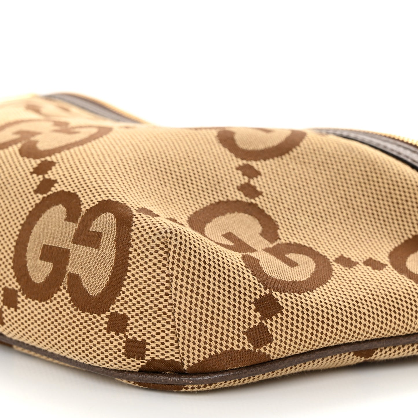 Monogram Jumbo GG Textured Dollar Calfskin Web Belt Bag Camel Ebony New Acero