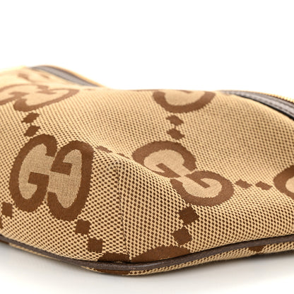 Gucci Monogram Jumbo GG Textured Dollar Calfskin Web Belt Bag Camel Ebony New Acero 10 of 10