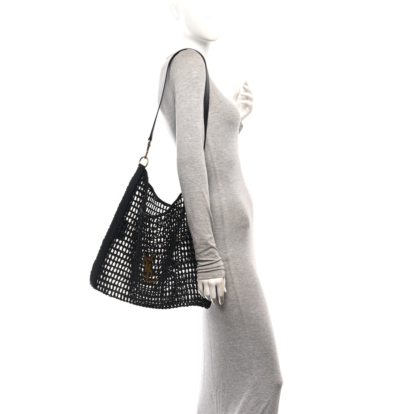 Raffia Calfskin Oxalis Shoulder Bag Black