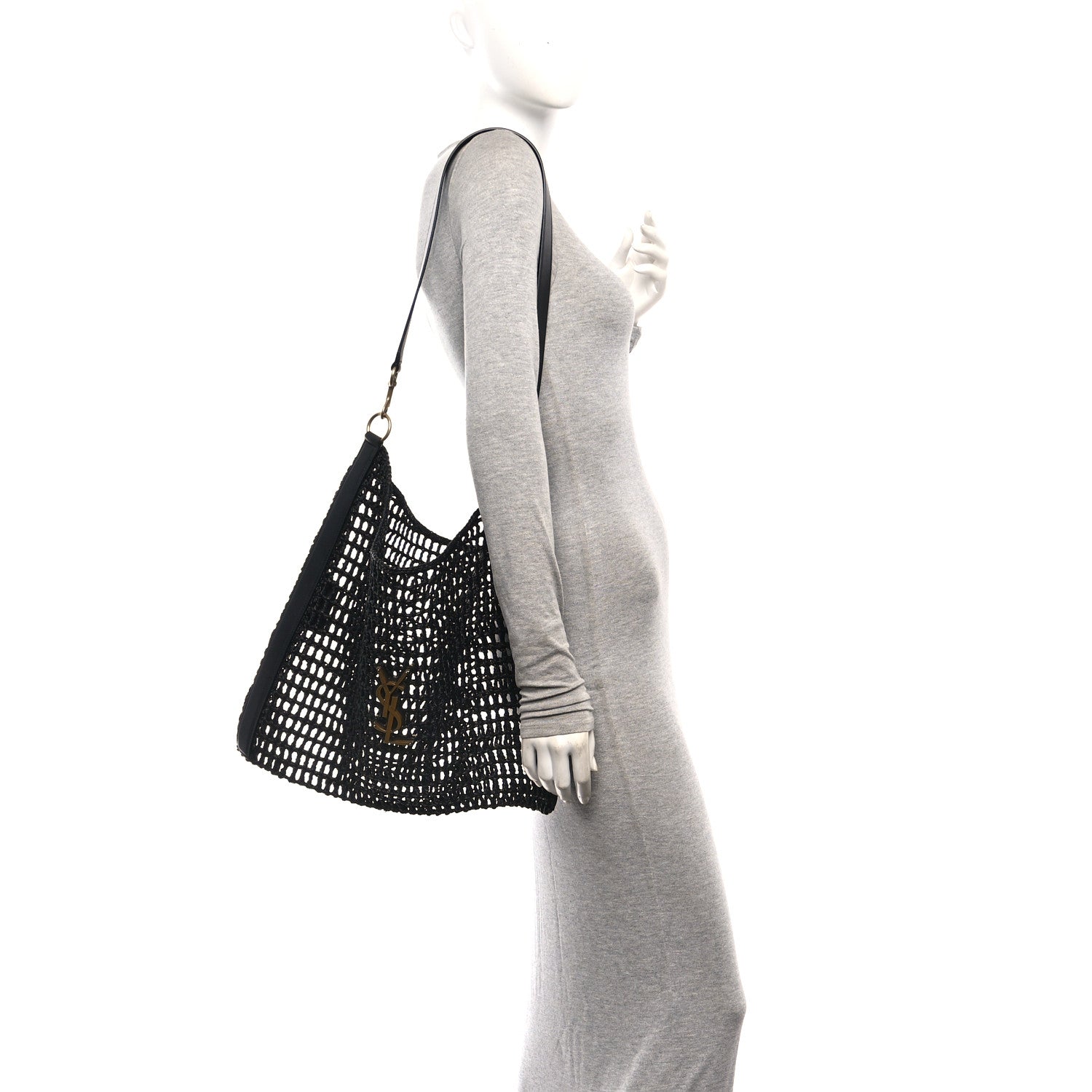 Saint Laurent Raffia Calfskin Oxalis Shoulder Bag Black 2 of 10